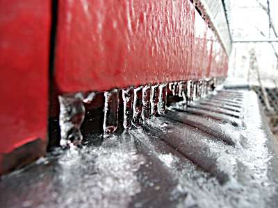 Little teeth of ice on the tailgate of the truck